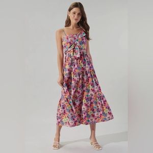 Sugar Lips Floral Tie Bow Tiered Midi Dress